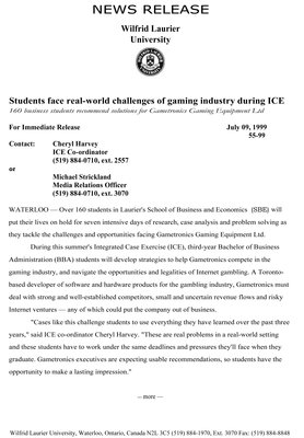 55-1999 : Students face real-world challenges of gaming industry during ICE