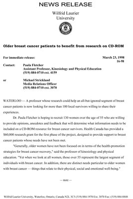 16-1998 : Older breast cancer patients to benefit from research on CD-ROM