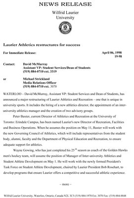 19-1998 : Laurier Athletics restructures for success