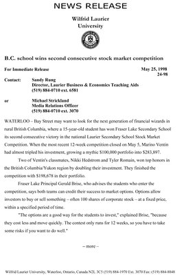 24-1998 : B.C. school wins second consecutive stock market competition