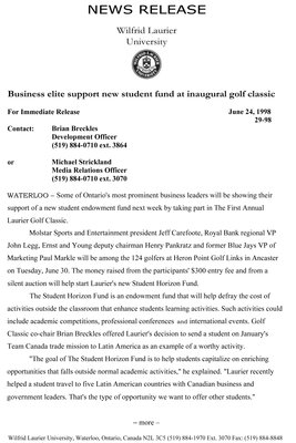 29-1998 : Business elite support new student fund at inaugural golf classic