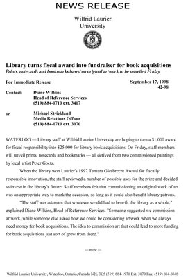 42-1998 : Library turns fiscal award into fundraiser for book acquisitions