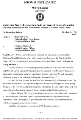 48-1998 : Woldemar Neufeld Collection finds permanent home at Laurier