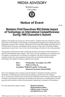 83-1999 : Nineteen chief executives will debate impact of technology on international competitiveness during 1999 Chancellor's Summit