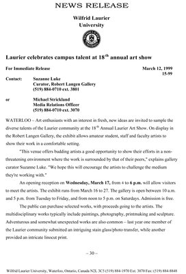 15-1999 : Laurier celebrates campus talent at 18th annual art show