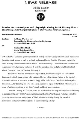 07-2000 : Laurier hosts noted poet and playwright during Black History Month