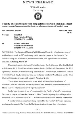 18-1999 : Faculty of Music begins year-long celebration with opening concert