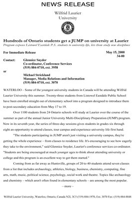 34-2000 : Hundreds of Ontario students get a JUMP on university at Laurier