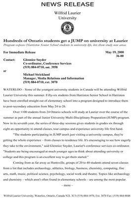 36-2000 : Hundreds of Ontario students get a JUMP on university at Laurier