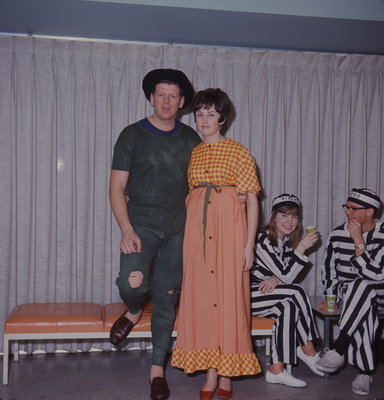 Waterloo Lutheran University students in Mardi Gras costumes