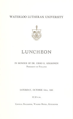 Waterloo Lutheran University luncheon in honour of Urho K. Kekkonen, fall 1961