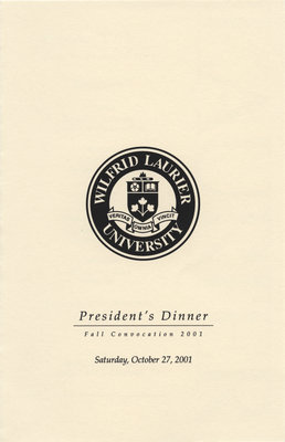 Wilfrid Laurier University fall convocation President's Dinner program, 2001