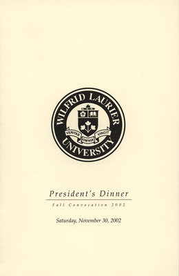 Wilfrid Laurier University fall convocation President's Dinner program, 2002
