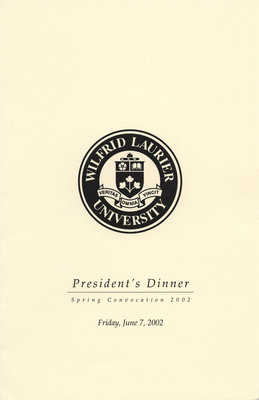 Wilfrid Laurier University spring convocation President's Dinner program, 2002