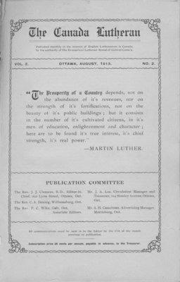 The Canada Lutheran, vol. 2, no. 2, August 1913