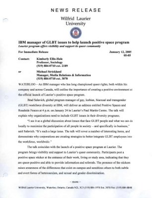 05-2005 : IBM manager of GLBT issues to help launch positive space program