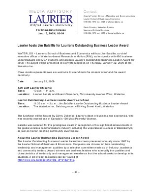 03-2009 : Laurier hosts Jim Balsillie for Laurier's Outstanding Business Leader Award
