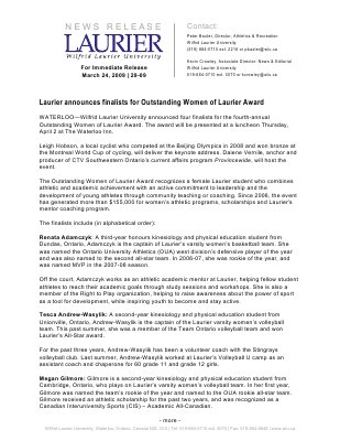 29-2009 : Laurier announces finalists for Outstanding Women of Laurier Award