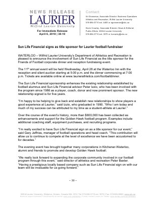 38-2010 : Sun Life Financial signs as title sponsor for Laurier football fundraiser