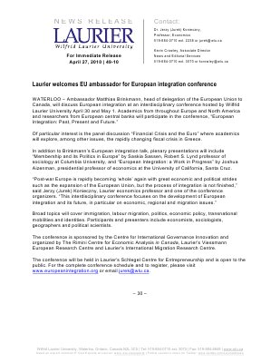 49-2010 : Laurier welcomes EU ambassador for European integration conference