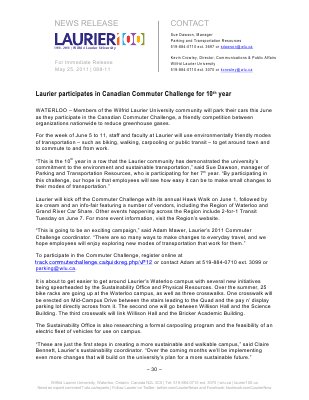 88-2011 : Laurier participates in Canadian Commuter Challenge for 10th year