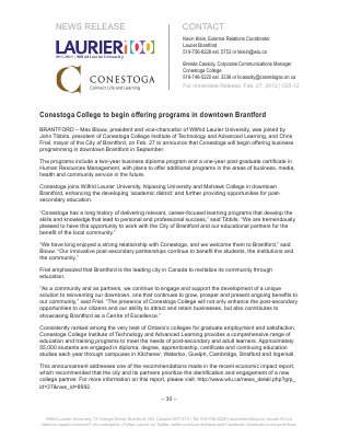 25-2012 : Conestoga College to begin offering programs in downtown Brantford