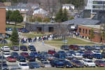 Wilfrid Laurier University students in front of Athletic Complex