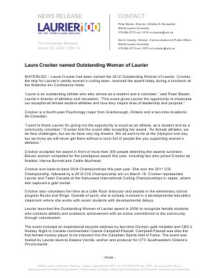 56-2012 : Laura Crocker named Outstanding Woman of Laurier