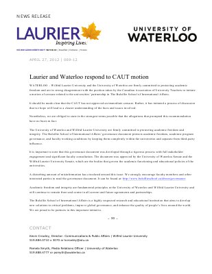 69-2012 : Laurier and Waterloo respond to CAUT motion