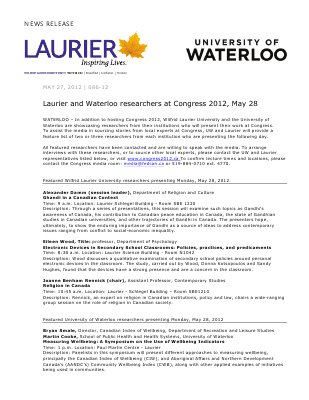 86-2012 : Laurier and Waterloo researchers at Congress 2012, May 28