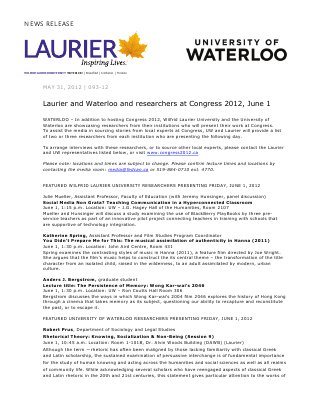 93-2012 : Laurier and Waterloo researchers at Congress 2012, June 1