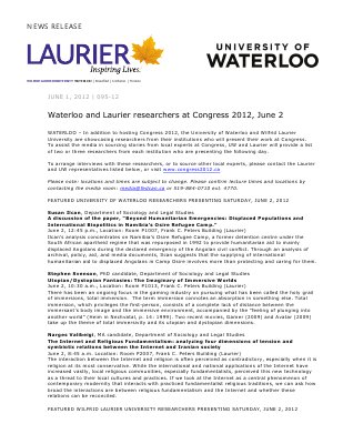 95-2012 : Waterloo and Laurier researchers at Congress 2012, June 2