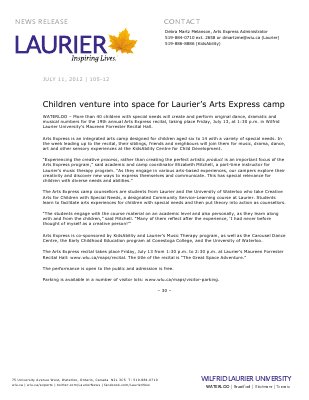 105-2012 : Children venture into space for Laurier's Arts Express camp