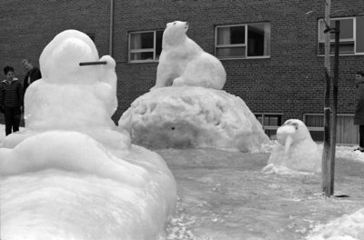 Snow sculptures at Waterloo Lutheran University Winter Carnival 1968