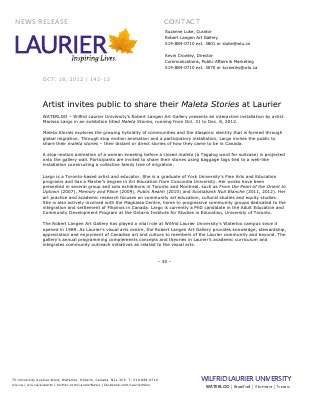 142-2012 : Artist invites public to share their &quot;Maleta Stories&quot; at Laurier