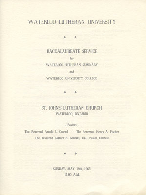 Waterloo Lutheran University baccalaureate service program, spring 1963