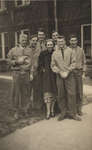 Marion Axford and six Waterloo College students in front of Willison Hall