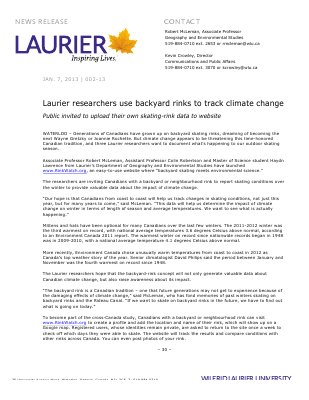 02-2013 : Laurier researchers use backyard rinks to track climate change