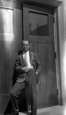 Earle Shelley in Willison Hall doorway