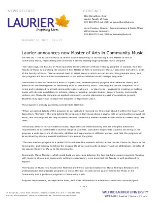 11-2013 : Laurier announces new Master of Arts in Community Music