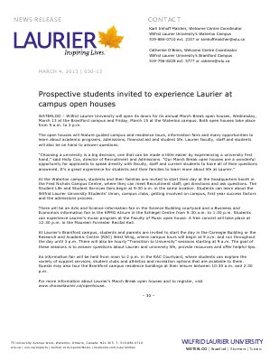 30-2013 : Prospective students invited to experience Laurier at campus open houses