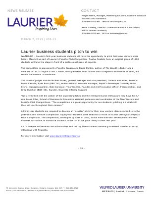 33-2013 : Laurier business students pitch to win