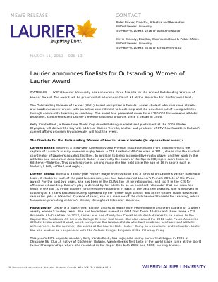 38-2013 : Laurier announces finalists for Outstanding Women of Laurier Award