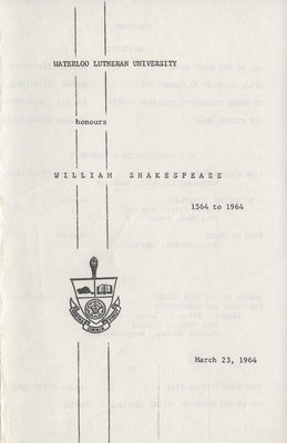 Waterloo Lutheran University honours William Shakespeare, 1564 to 1964