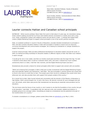 52-2013 : Laurier connects Haitian and Canadian school principals