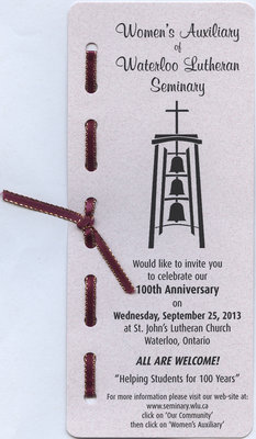 Women's Auxiliary of Waterloo Waterloo Lutheran Seminary 100th Anniversary invitation