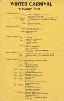 Waterloo Lutheran University Winter Carnival schedule, 1973