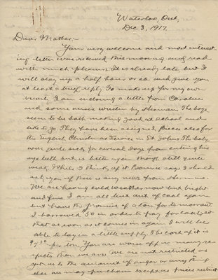 Letter from C. H. Little to Candace Little, December 3, 1917