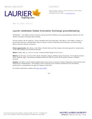 74-2013 : Laurier celebrates Global Innovation Exchange groundbreaking