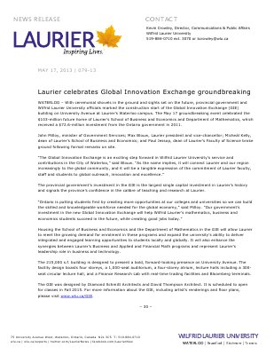 79-2013 : Laurier celebrates Global Innovation Exchange groundbreaking